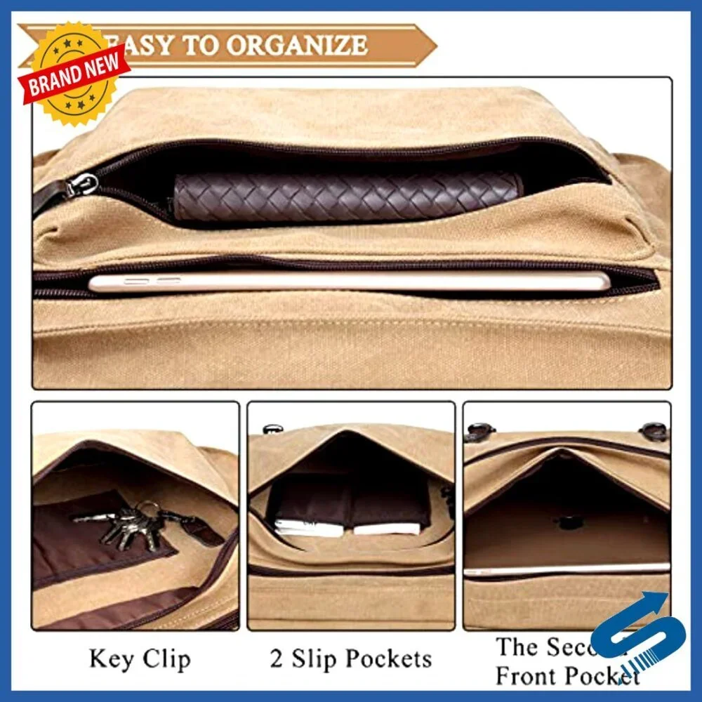 Vintage Canvas Messenger Bag Water Resistant Laptop Satchel Work School College